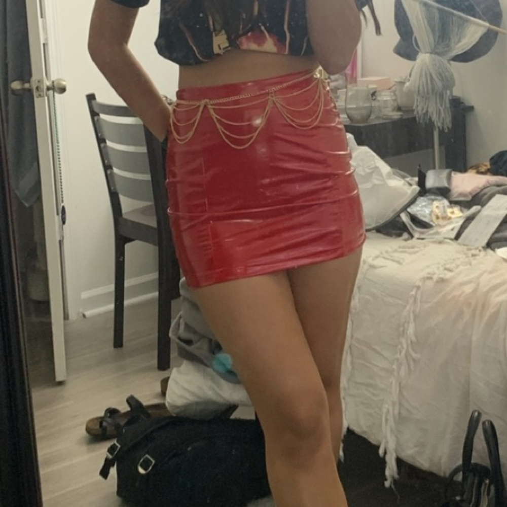 Shein faux red leather skirt